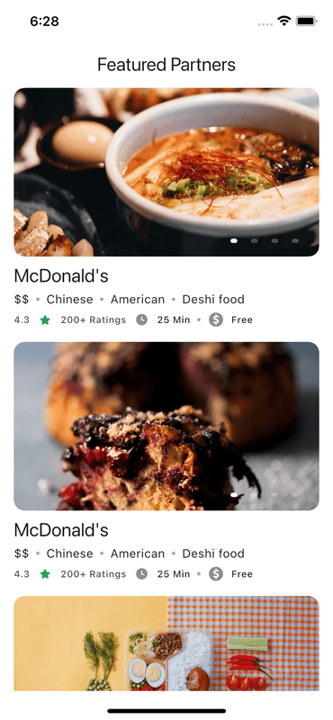 Food App Restaurant Featured Partners Page
