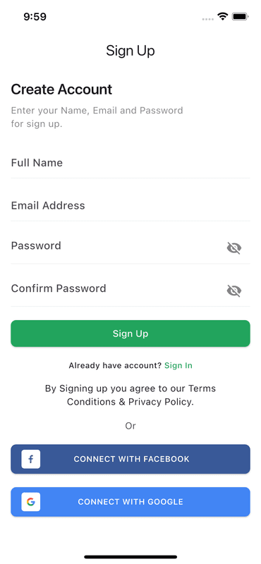 Flutter Sign up page for Food App