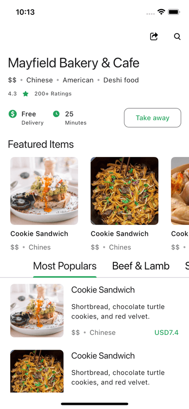 Flutter Restaurant Details Page for Food App