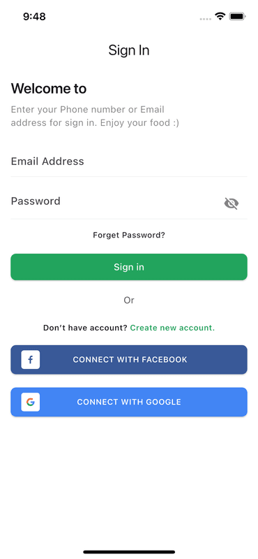 Food App Sign In page