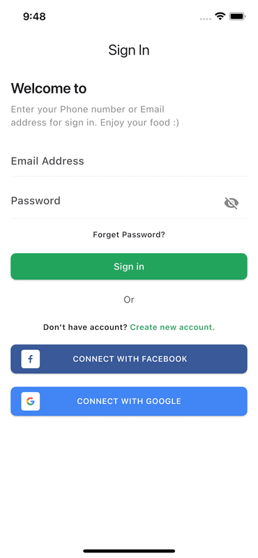 Flutter Sign in Page for Food App